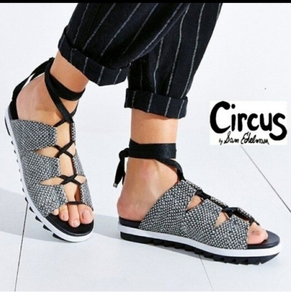 Circus by Sam Edelman Riley Snake Embossed Black & White Summer Sandels sz 7M - Picture 1 of 12